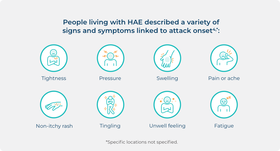 List of sensations and feelings people living with HAE describe that are linked to the onset of an attack